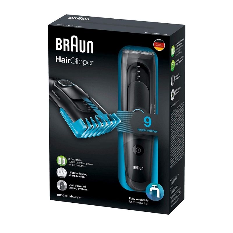 Cortadora de Pelo Braun HC5010 - Peine Guía 3-24mm - Sistema Memoria SafetyLock - Totalmente Lavable